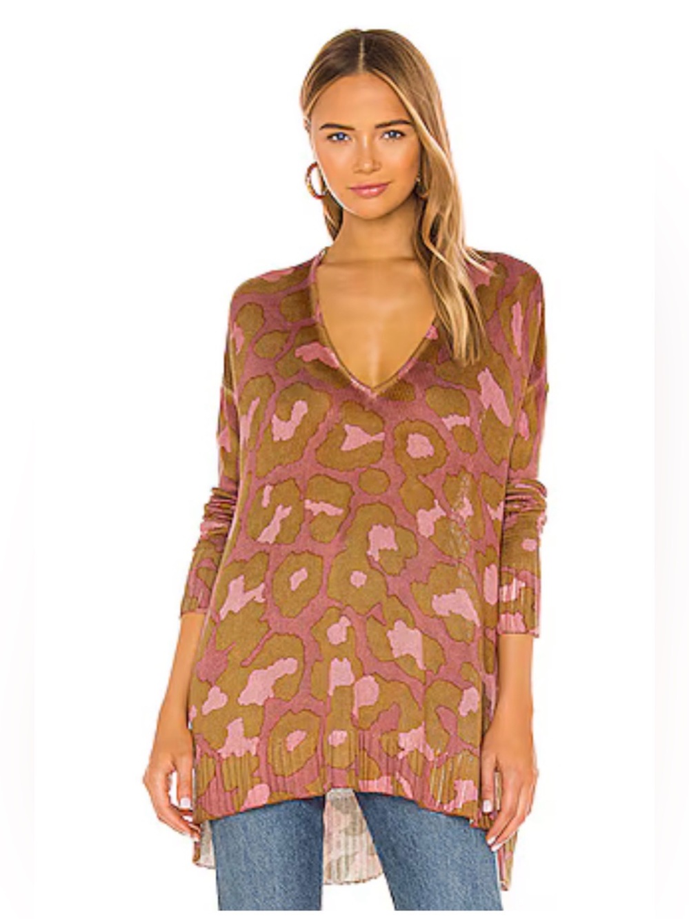 Show Me Your MuMu Pink and Brown Leopard V-Neck Sweater